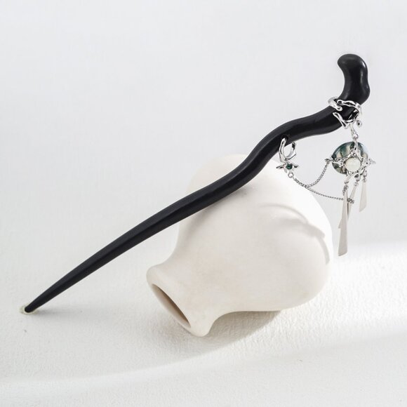 Handmade Accessories - 🌿 Artisan Original Design "New Chinese Style" Moss Agate Sandalwood Hair Stick